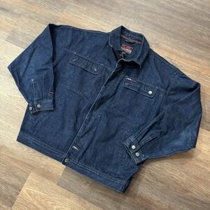 Y2K‎ Style Fubu Jeans Denim Trucker Jacket Men's Sz XXL Dark Wash  Trendy Baggy